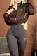 Coffee Casual Letters Contrast Mandarin Collar Outerwear
