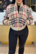 Khaki Casual Plaid Contrast Mandarin Collar Outerwear