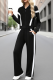 Black Casual Stripe Contrast Turndown Collar Long Sleeve Two Pieces