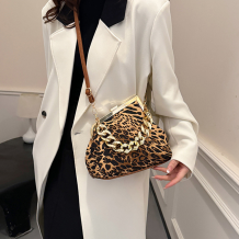 Brown Daily Leopard Print Chains Bags