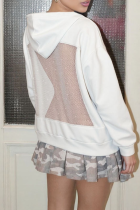 White Sexy Solid Color Hollow Out Hooded Tops