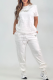 White Casual Jacquard Letters Patchwork O Neck Long Sleeve Two Pieces
