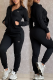 Black Casual Jacquard Letters Zipper Turndown Collar Long Sleeve Two Pieces