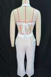 White Sexy Solid Color Hollow Out Backless Half A Turtleneck Sleeveless Two Pieces