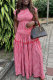 Red Casual Plaid Pocket O Neck Sleeveless Two Pieces