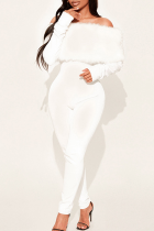 White Sexy Solid Color Patchwork Off Shoulder Skinny Jumpsuits