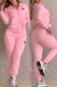 Pink Casual Jacquard Letters Zipper Turndown Collar Long Sleeve Two Pieces