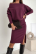 Burgundy Elegant Solid Color Slit Oblique Collar Long Sleeve Two Pieces