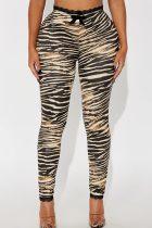Apricot Casual Print Bow Decor Skinny Conventional Full Print Bottoms
