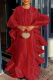Red Casual Solid Color Flounce O Neck Long Dresses
