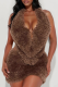 Brown Sexy Solid Color Backless Halter Sleeveless Two Pieces