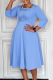 Sky Blue Elegant Solid Color Pleated Square Neck A Line Dresses