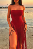 White Sexy Solid Color Fringed Trim Strapless Skinny Bodysuits
