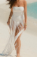 White Sexy Solid Color Fringed Trim Strapless Skinny Bodysuits