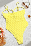 Yellow Sexy Stripe Hollow Out Swimwears