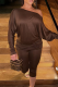 Brown Casual Solid Color Patchwork Oblique Collar Long Sleeve Two Pieces