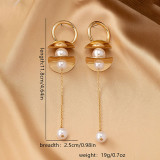 Gold Hoop Pearl Tassel Earrings Elegant Long Fashion Jewelry