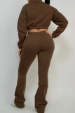 Army Green Casual Solid Color Zipper Zipper Collar Long Sleeve Two Pieces