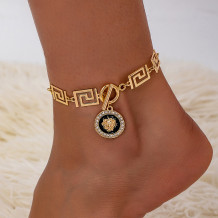 Gold Geometric Pattern Pendant Anklet Retro Luxury Fashion Jewelry
