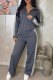 Grey Casual Solid Color Contrast Zipper Collar Long Sleeve Two Pieces