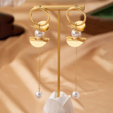 Gold Hoop Pearl Tassel Earrings Elegant Long Fashion Jewelry