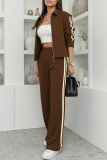 Apricot Casual Stripe Contrast Turndown Collar Long Sleeve Two Pieces