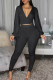 Black Casual Solid Color Patchwork V Neck Long Sleeve Two Pieces