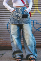 Blue Casual Solid Color Patchwork Loose Denim Jeans