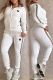 White Casual Plaid Contrast Hooded Long Sleeve Two Pieces
