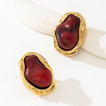 Red Irregular Metal Frame Earrings Retro Luxury Fashion Jewelry