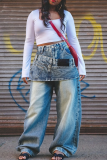 Blue Casual Solid Color Patchwork Loose Denim Jeans