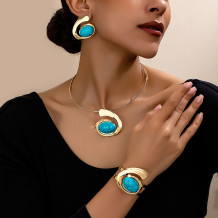 Blue Irregular Letter E Hoop Bracelet And Earrings Set