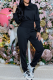 Black Casual Solid Color Patchwork Hooded Long Sleeve Two Pieces