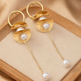 Gold Hoop Pearl Tassel Earrings Elegant Long Fashion Jewelry