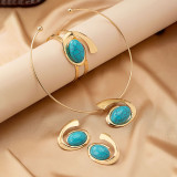 Blue Irregular Letter E Hoop Bracelet And Earrings Set