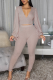 Pink Casual Solid Color Patchwork V Neck Long Sleeve Two Pieces