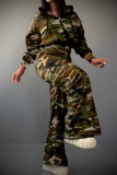 Camouflage Casual Camouflage Print Zipper Hooded Long Sleeve Two Pieces