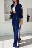 Apricot Casual Stripe Contrast Turndown Collar Long Sleeve Two Pieces