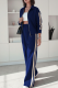 Royal Blue Casual Stripe Contrast Turndown Collar Long Sleeve Two Pieces