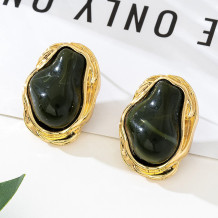 Dark Green Irregular Metal Frame Earrings Retro Luxury Fashion Jewelry