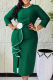 Green Elegant Solid Color Flounce O Neck Long Dresses
