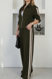 Apricot Casual Stripe Contrast Turndown Collar Long Sleeve Two Pieces
