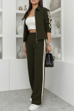 Apricot Casual Stripe Contrast Turndown Collar Long Sleeve Two Pieces