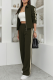 Army Green Casual Stripe Contrast Turndown Collar Long Sleeve Two Pieces