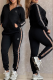 Black Casual Plaid Contrast Hooded Long Sleeve Two Pieces