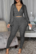 Silver Gray Casual Solid Color Patchwork V Neck Long Sleeve Two Pieces