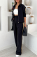 Black Casual Stripe Contrast Turndown Collar Long Sleeve Two Pieces