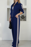 Apricot Casual Stripe Contrast Turndown Collar Long Sleeve Two Pieces