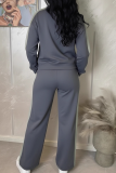 Grey Casual Solid Color Contrast Zipper Collar Long Sleeve Two Pieces