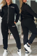 Black Casual Letters Zipper Turndown Collar Long Sleeve Two Pieces